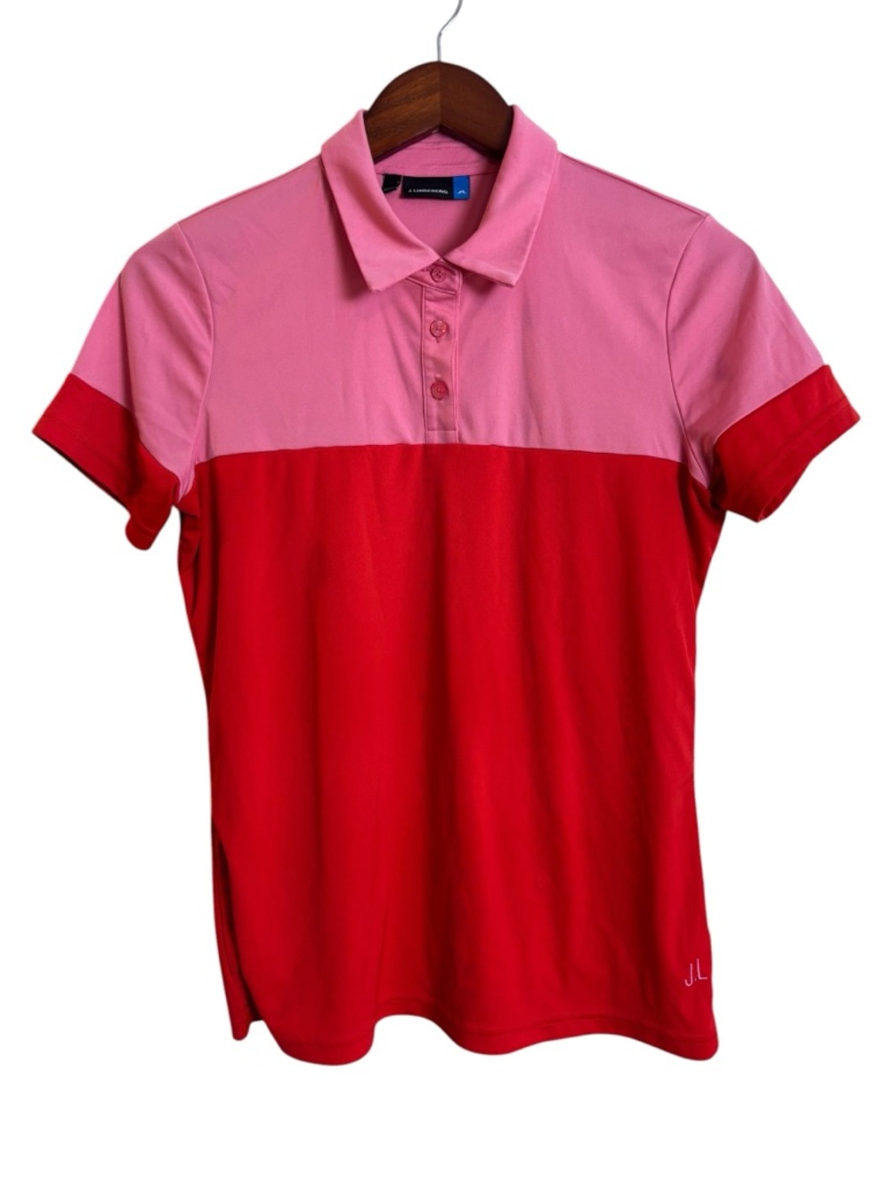 J. Lindeberg Pink & Red Color Block Women's Performance Golf Polo Shirt Large